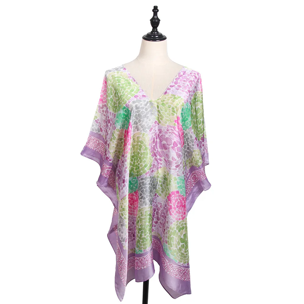 Spring And Summer   Colorful V-neck Long Dress Vacation Beach Dress   Women's Silk Scarf display picture 15