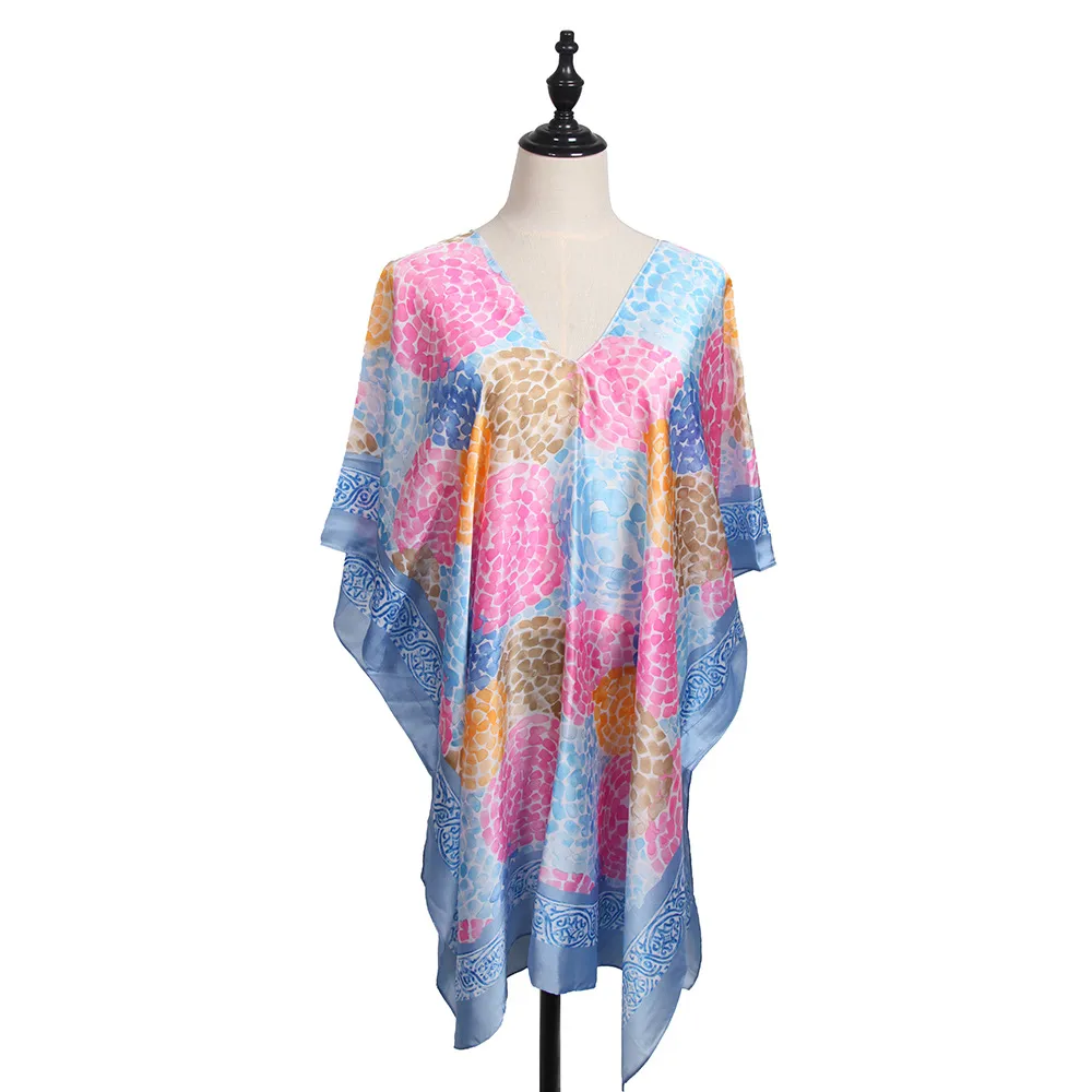 Spring And Summer   Colorful V-neck Long Dress Vacation Beach Dress   Women's Silk Scarf display picture 17