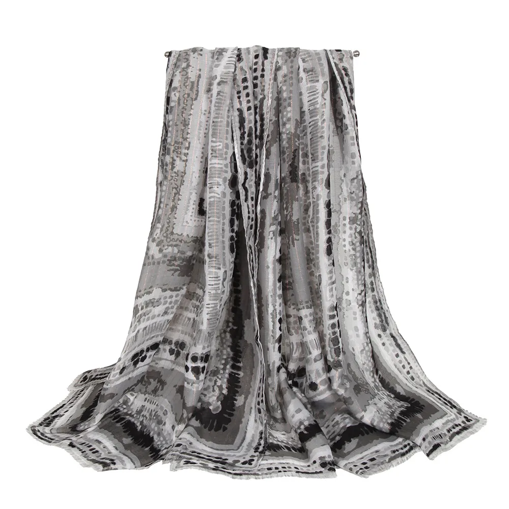 Hot-mined Satin Gold Silk Scarf Women's Long Strip Shawl Scarf Beach Clothes Factory Foreign Trade Supply display picture 10