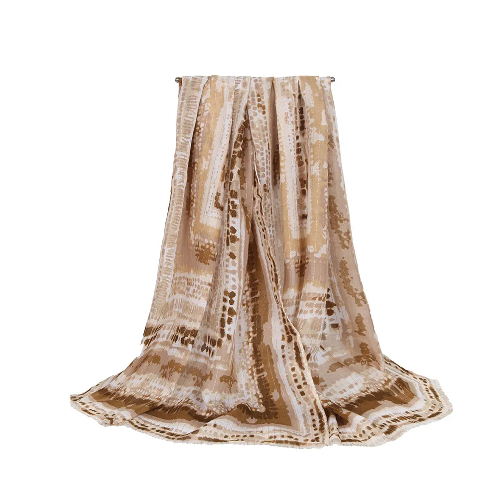 Hot-mined Satin Gold Silk Scarf Women's Long Strip Shawl Scarf Beach Clothes Factory Foreign Trade Supply display picture 7