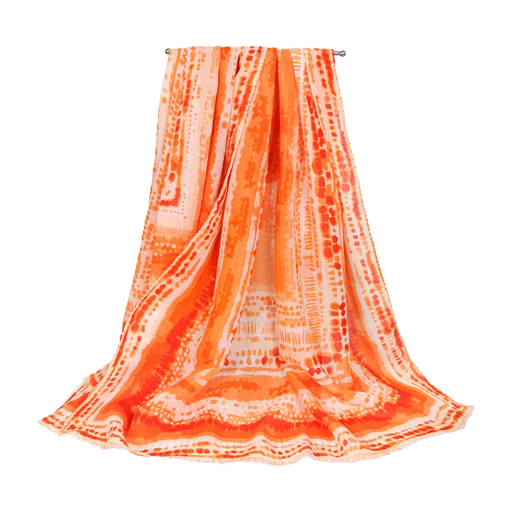 Hot-mined Satin Gold Silk Scarf Women's Long Strip Shawl Scarf Beach Clothes Factory Foreign Trade Supply display picture 8