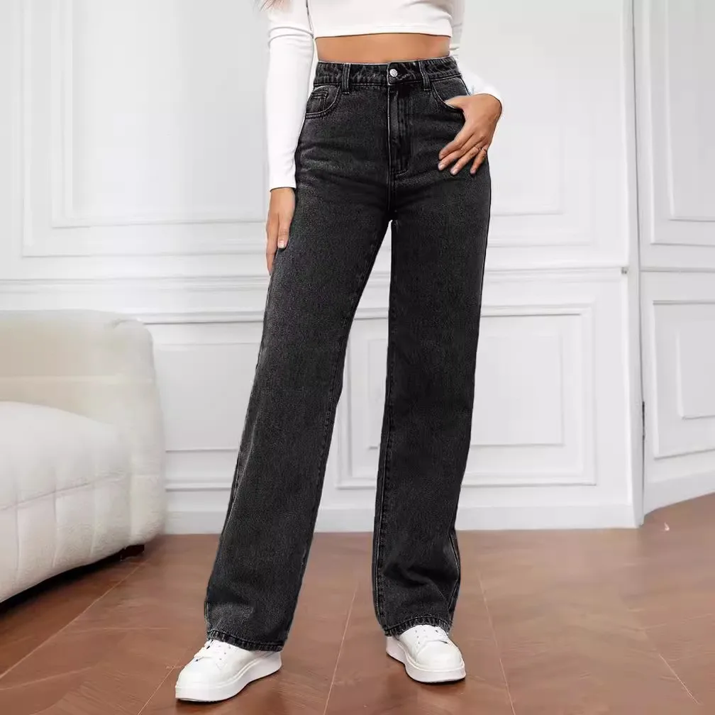 New    Explosions Washed Denim Fashion Straight Pants Jeans Women's Pants Wholesale display picture 1