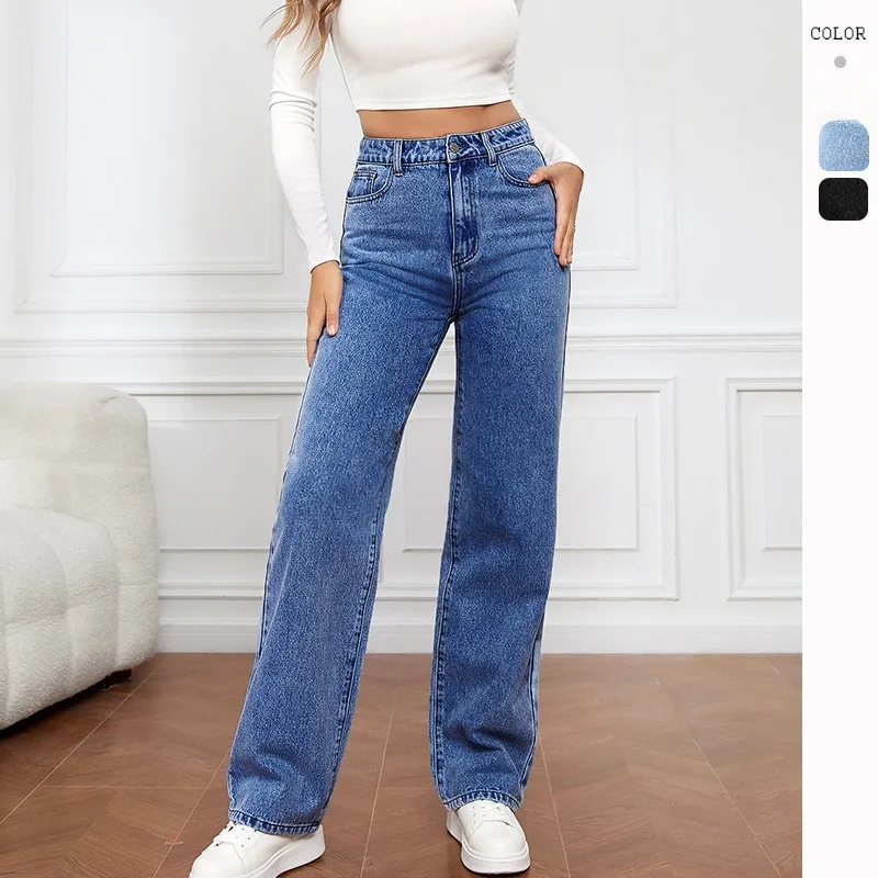 New    Explosions Washed Denim Fashion Straight Pants Jeans Women's Pants Wholesale display picture 4