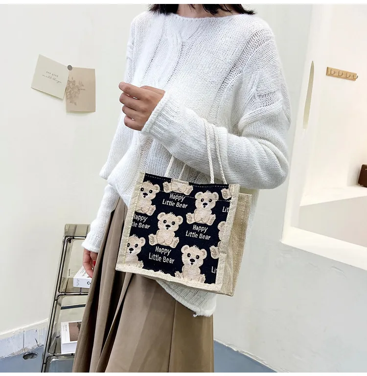 Little Bear Linen Handbag Women's Going Out Handbag  Internet Celebrity Ins New Style Small Satchel Fashionable Shoulder Bag For Students display picture 6