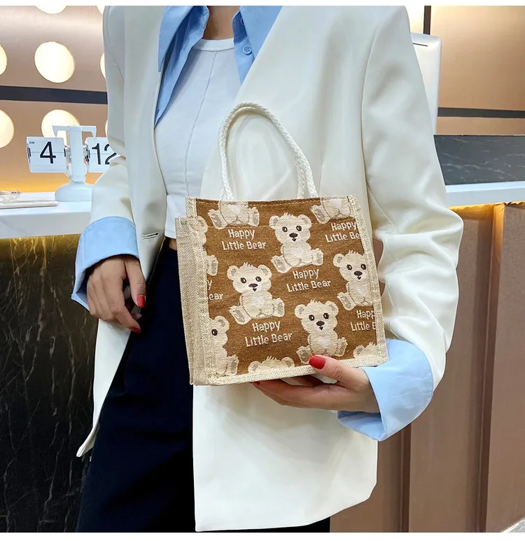 Little Bear Linen Handbag Women's Going Out Handbag  Internet Celebrity Ins New Style Small Satchel Fashionable Shoulder Bag For Students display picture 7