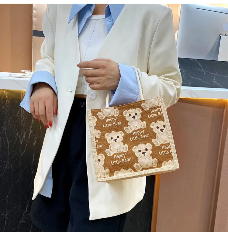 Little Bear Linen Handbag Women's Going Out Handbag  Internet Celebrity Ins New Style Small Satchel Fashionable Shoulder Bag For Students display picture 8