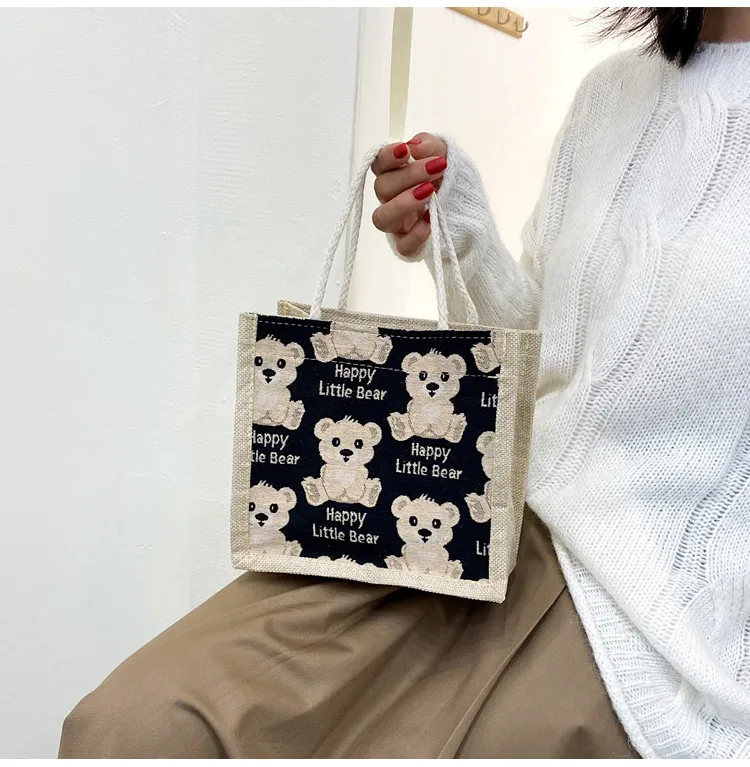 Little Bear Linen Handbag Women's Going Out Handbag  Internet Celebrity Ins New Style Small Satchel Fashionable Shoulder Bag For Students display picture 11