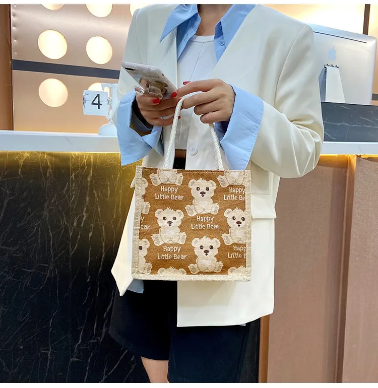 Little Bear Linen Handbag Women's Going Out Handbag  Internet Celebrity Ins New Style Small Satchel Fashionable Shoulder Bag For Students display picture 13