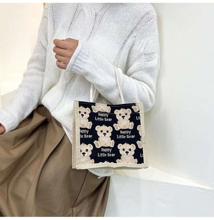 Little Bear Linen Handbag Women's Going Out Handbag  Internet Celebrity Ins New Style Small Satchel Fashionable Shoulder Bag For Students display picture 14