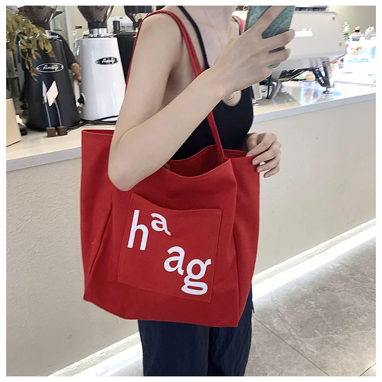 Letter Printed Canvas Women's Tote Bag Literary Style Large Capacity Student Schoolbag 2024 New Fashion Shoulder Bag display picture 1