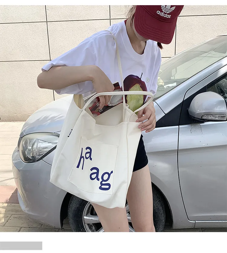 Letter Printed Canvas Women's Tote Bag Literary Style Large Capacity Student Schoolbag 2024 New Fashion Shoulder Bag display picture 6
