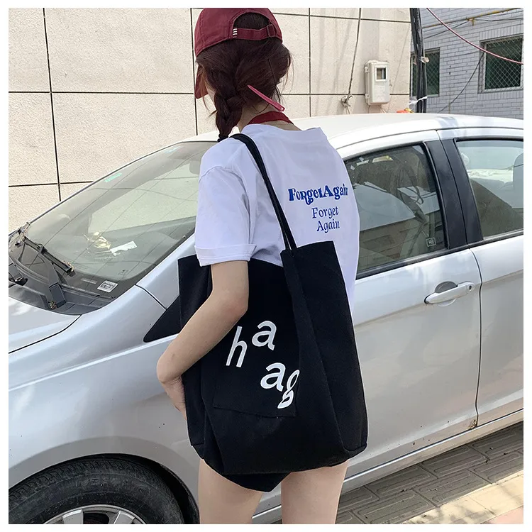 Letter Printed Canvas Women's Tote Bag Literary Style Large Capacity Student Schoolbag 2024 New Fashion Shoulder Bag display picture 8