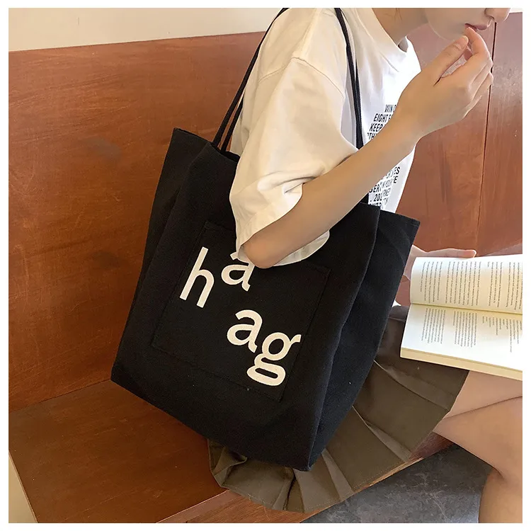 Letter Printed Canvas Women's Tote Bag Literary Style Large Capacity Student Schoolbag 2024 New Fashion Shoulder Bag display picture 9