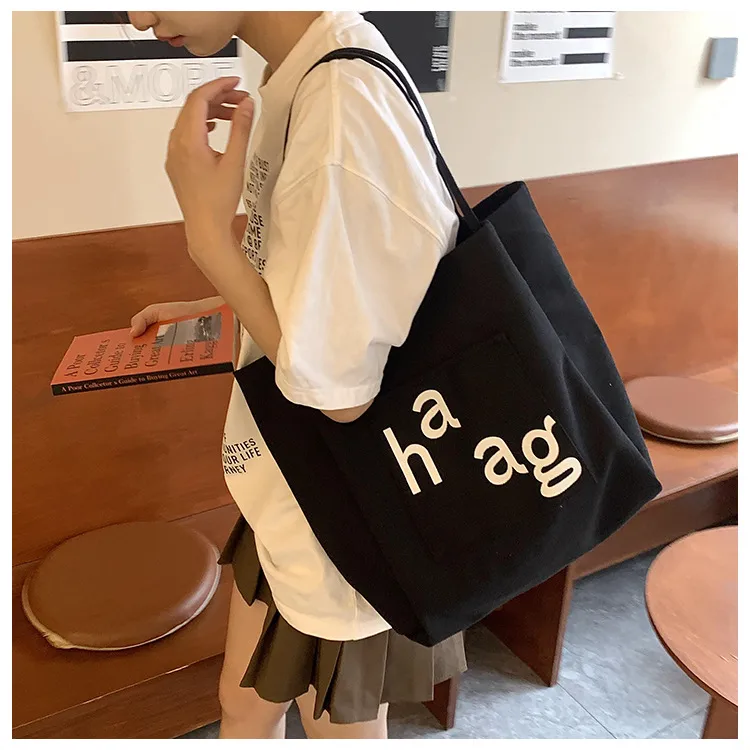 Letter Printed Canvas Women's Tote Bag Literary Style Large Capacity Student Schoolbag 2024 New Fashion Shoulder Bag display picture 10