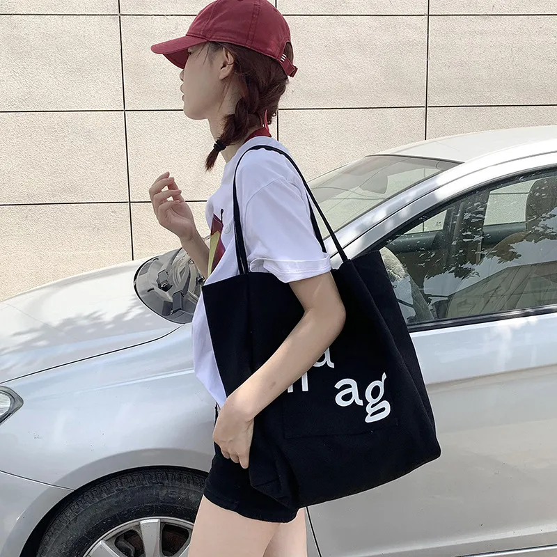 Letter Printed Canvas Women's Tote Bag Literary Style Large Capacity Student Schoolbag 2024 New Fashion Shoulder Bag display picture 13