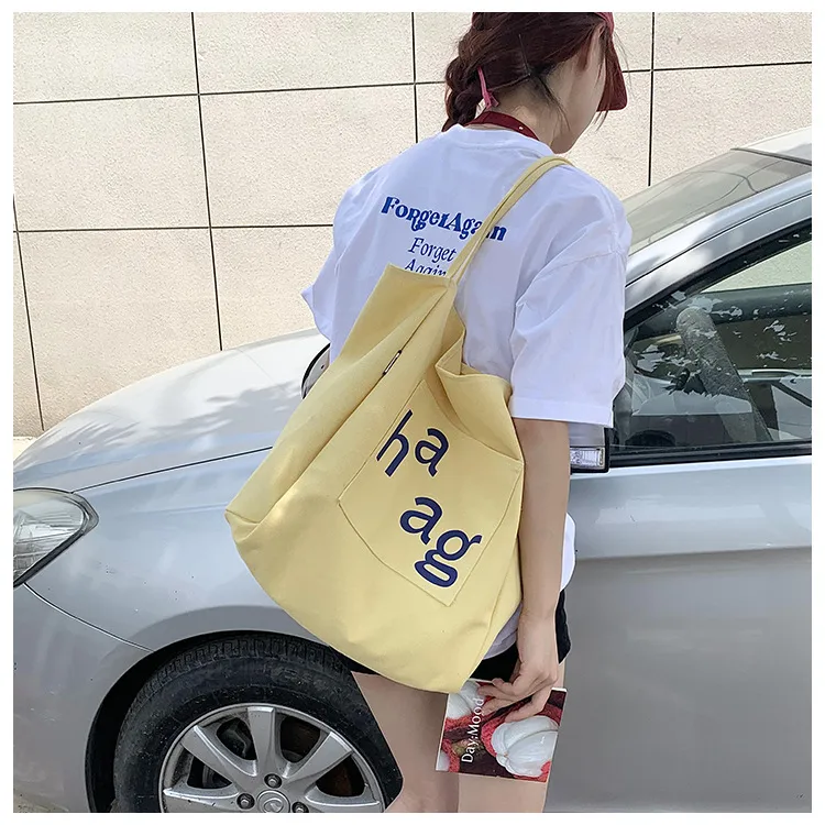 Letter Printed Canvas Women's Tote Bag Literary Style Large Capacity Student Schoolbag 2024 New Fashion Shoulder Bag display picture 15