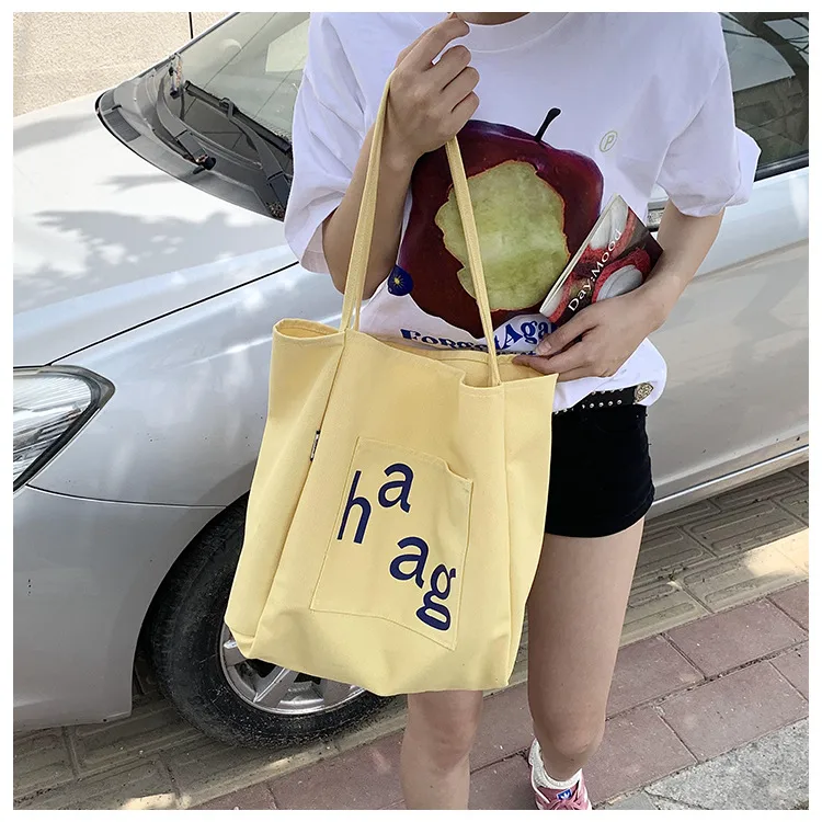 Letter Printed Canvas Women's Tote Bag Literary Style Large Capacity Student Schoolbag 2024 New Fashion Shoulder Bag display picture 18