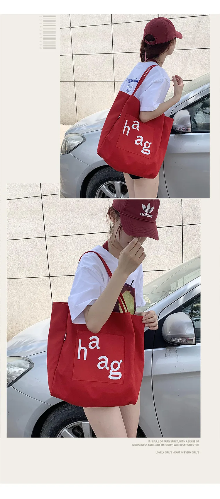Letter Printed Canvas Women's Tote Bag Literary Style Large Capacity Student Schoolbag 2024 New Fashion Shoulder Bag display picture 22