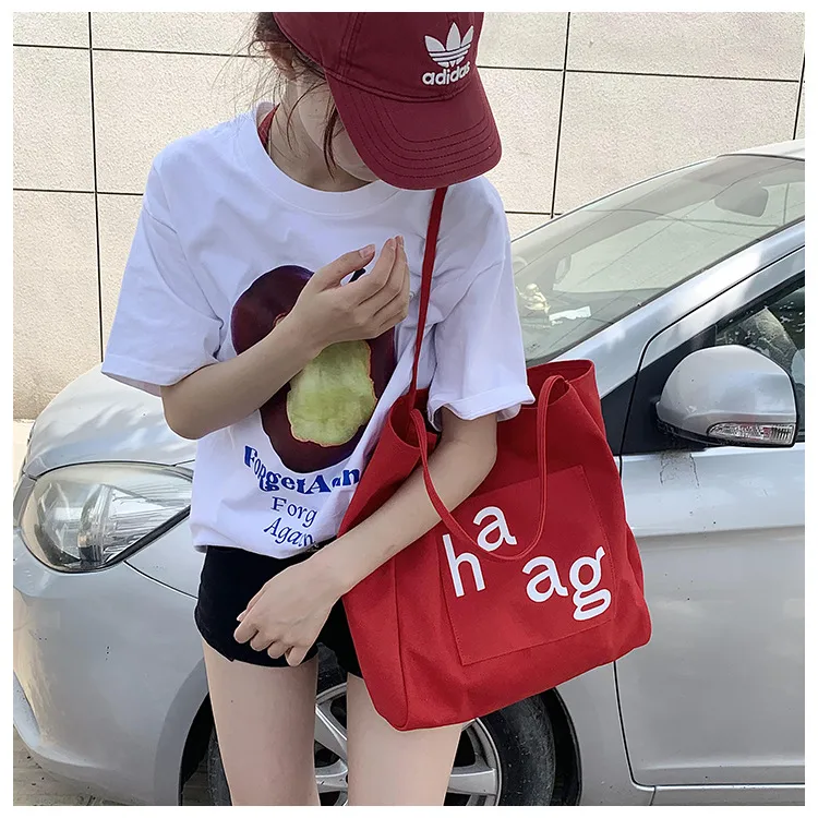 Letter Printed Canvas Women's Tote Bag Literary Style Large Capacity Student Schoolbag 2024 New Fashion Shoulder Bag display picture 23