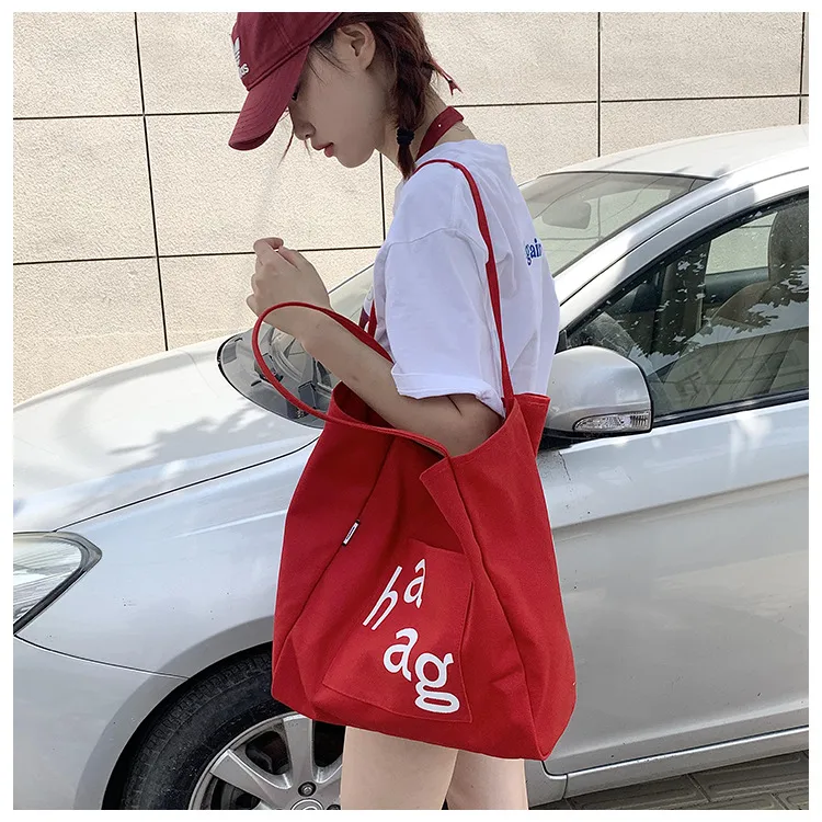 Letter Printed Canvas Women's Tote Bag Literary Style Large Capacity Student Schoolbag 2024 New Fashion Shoulder Bag display picture 24