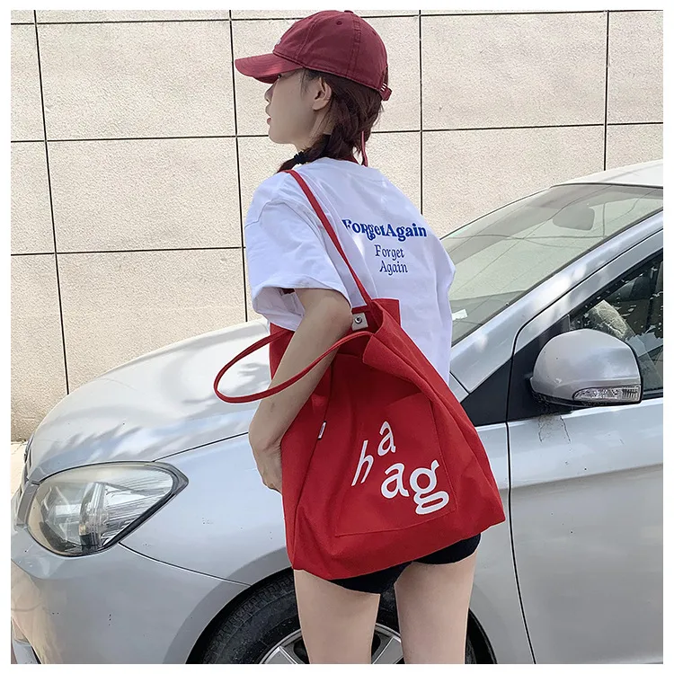 Letter Printed Canvas Women's Tote Bag Literary Style Large Capacity Student Schoolbag 2024 New Fashion Shoulder Bag display picture 25