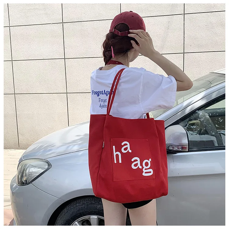 Letter Printed Canvas Women's Tote Bag Literary Style Large Capacity Student Schoolbag 2024 New Fashion Shoulder Bag display picture 26