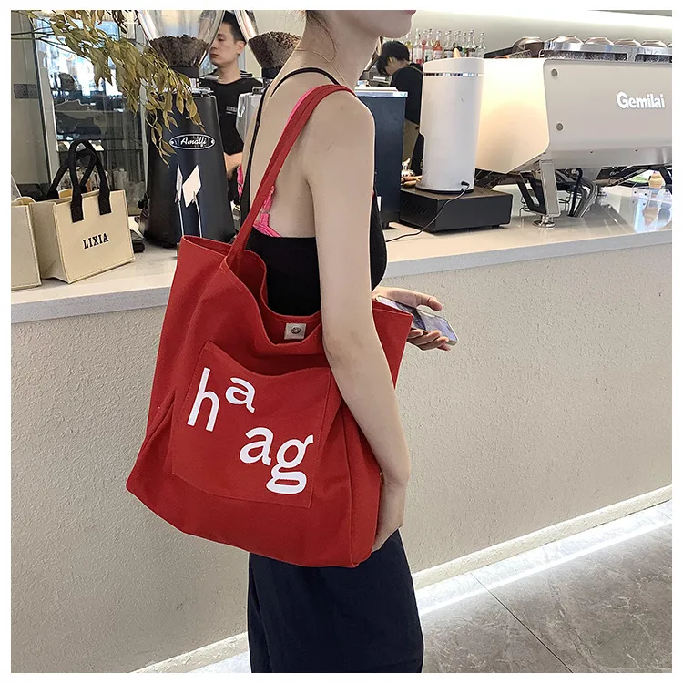 Letter Printed Canvas Women's Tote Bag Literary Style Large Capacity Student Schoolbag 2024 New Fashion Shoulder Bag display picture 28