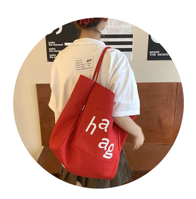 Letter Printed Canvas Women's Tote Bag Literary Style Large Capacity Student Schoolbag 2024 New Fashion Shoulder Bag display picture 30