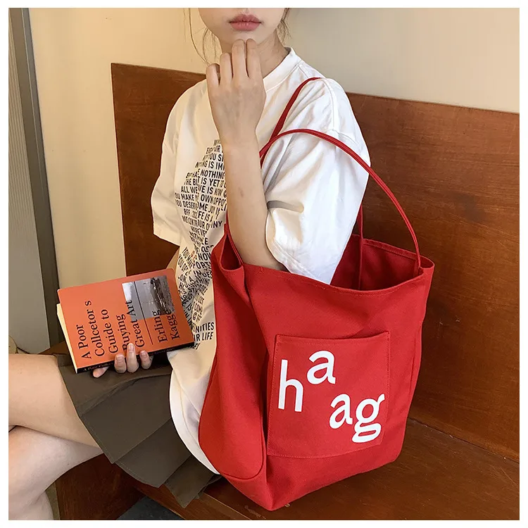 Letter Printed Canvas Women's Tote Bag Literary Style Large Capacity Student Schoolbag 2024 New Fashion Shoulder Bag display picture 33