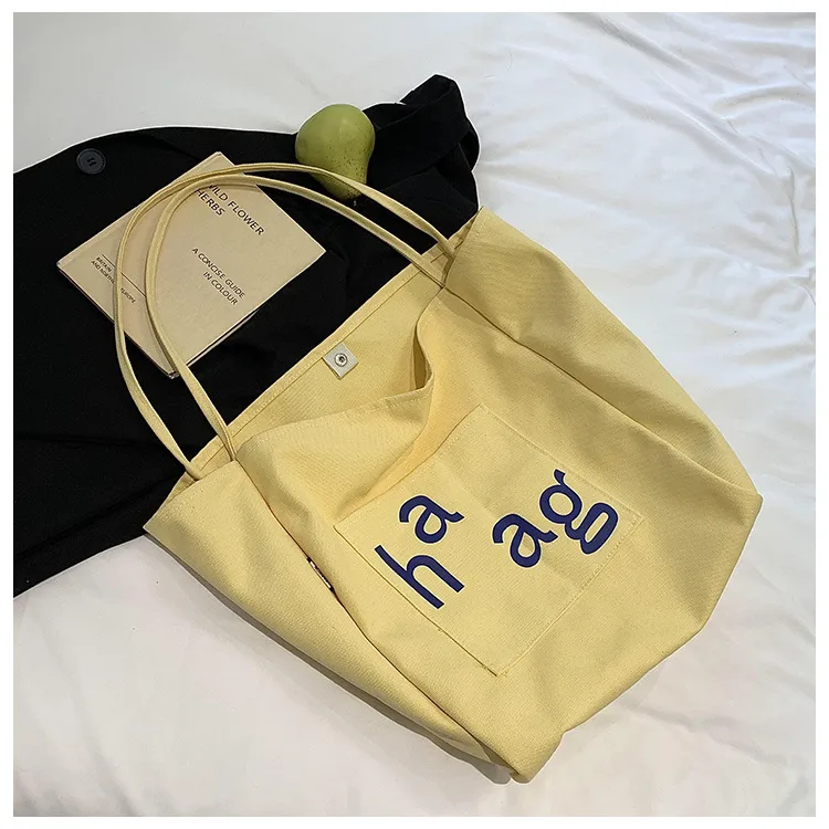 Letter Printed Canvas Women's Tote Bag Literary Style Large Capacity Student Schoolbag 2024 New Fashion Shoulder Bag display picture 34