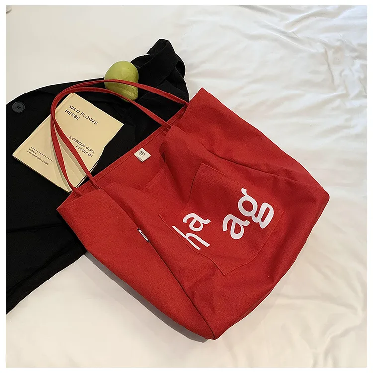 Letter Printed Canvas Women's Tote Bag Literary Style Large Capacity Student Schoolbag 2024 New Fashion Shoulder Bag display picture 35