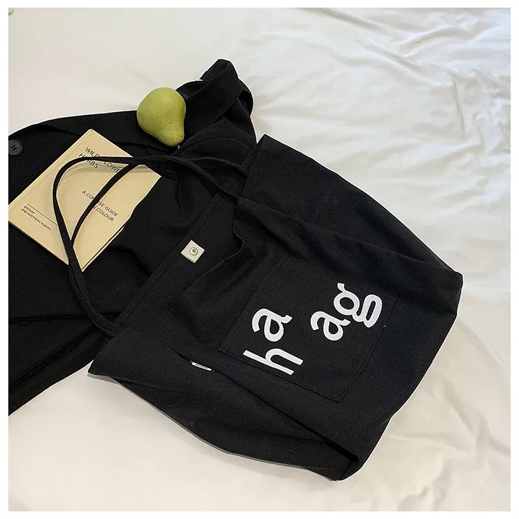 Letter Printed Canvas Women's Tote Bag Literary Style Large Capacity Student Schoolbag 2024 New Fashion Shoulder Bag display picture 36