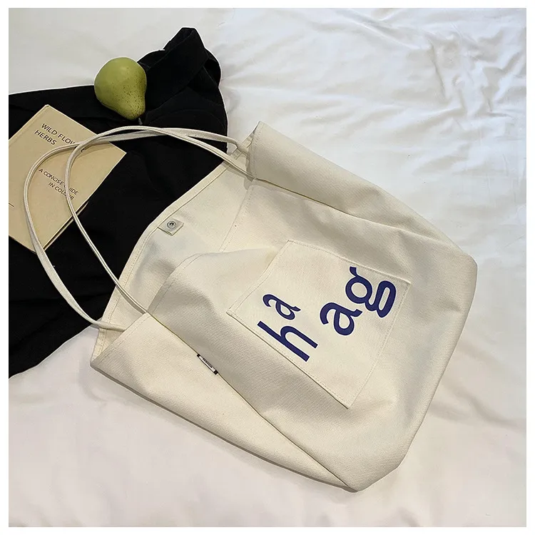 Letter Printed Canvas Women's Tote Bag Literary Style Large Capacity Student Schoolbag 2024 New Fashion Shoulder Bag display picture 37