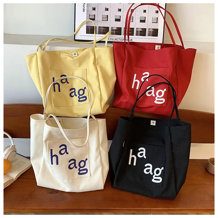 Letter Printed Canvas Women's Tote Bag Literary Style Large Capacity Student Schoolbag 2024 New Fashion Shoulder Bag display picture 38