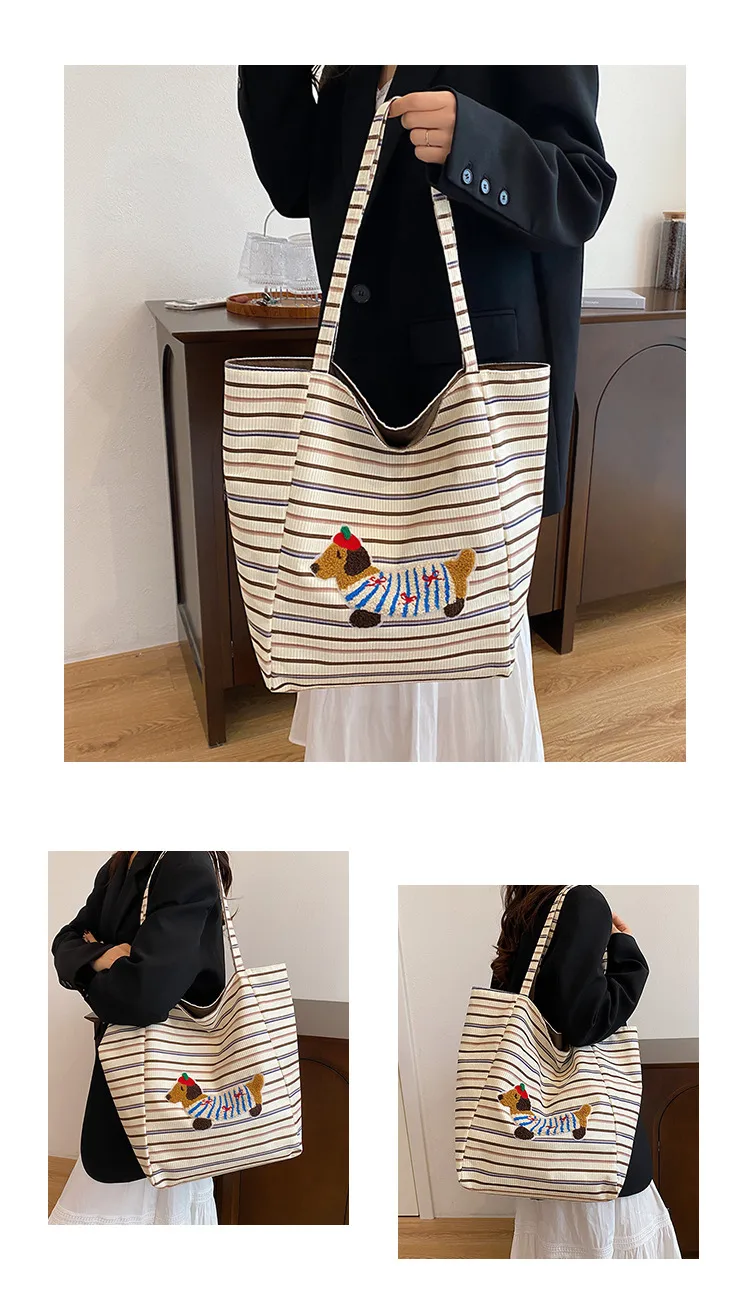 New Style Plaid Puppy Tote Bag 2024 New Large Capacity Underarm Shoulder Bag Casual All-Match Double-Sided Cloth Bag display picture 4