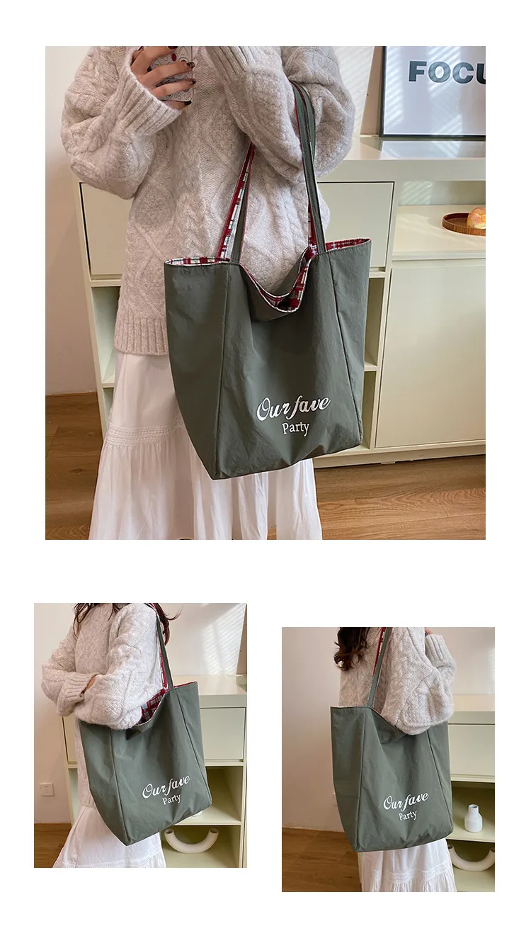 New Style Plaid Puppy Tote Bag 2024 New Large Capacity Underarm Shoulder Bag Casual All-Match Double-Sided Cloth Bag display picture 6