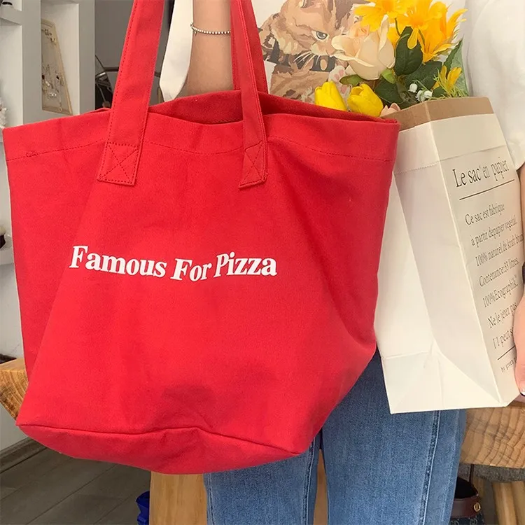 2024 New Ins Niche Red Canvas Bag Casual Letter Printed Canvas Shoulder Bag Large Capacity School Bag display picture 1
