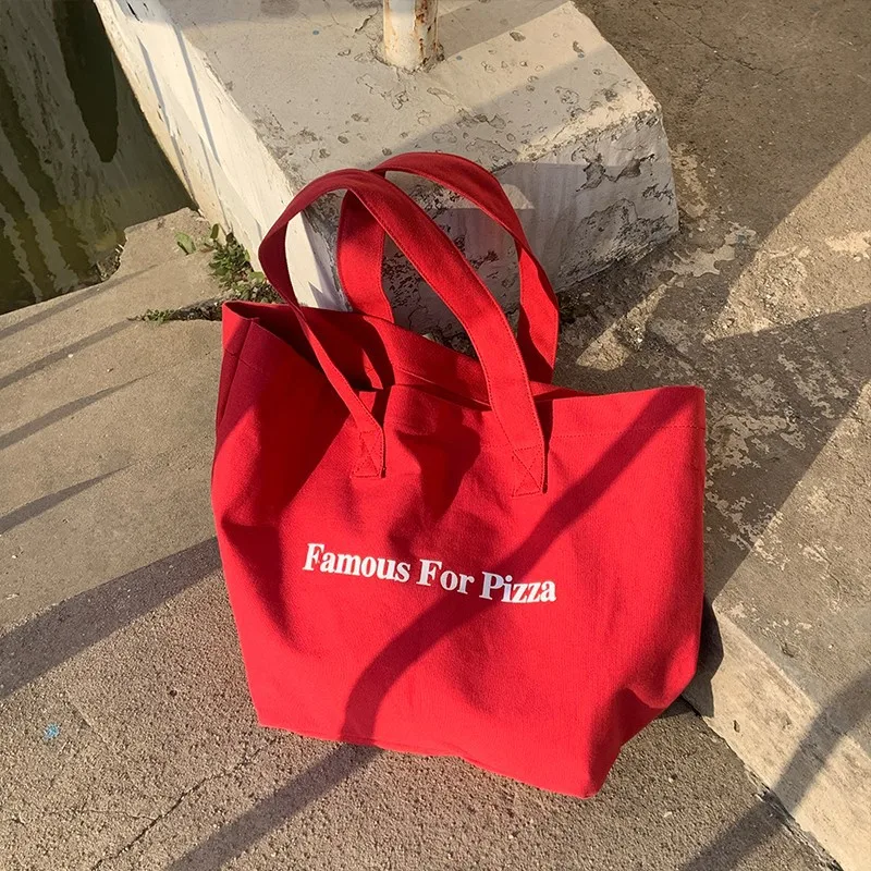 2024 New Ins Niche Red Canvas Bag Casual Letter Printed Canvas Shoulder Bag Large Capacity School Bag display picture 4