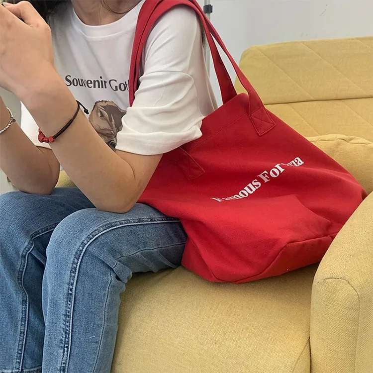 2024 New Ins Niche Red Canvas Bag Casual Letter Printed Canvas Shoulder Bag Large Capacity School Bag display picture 6