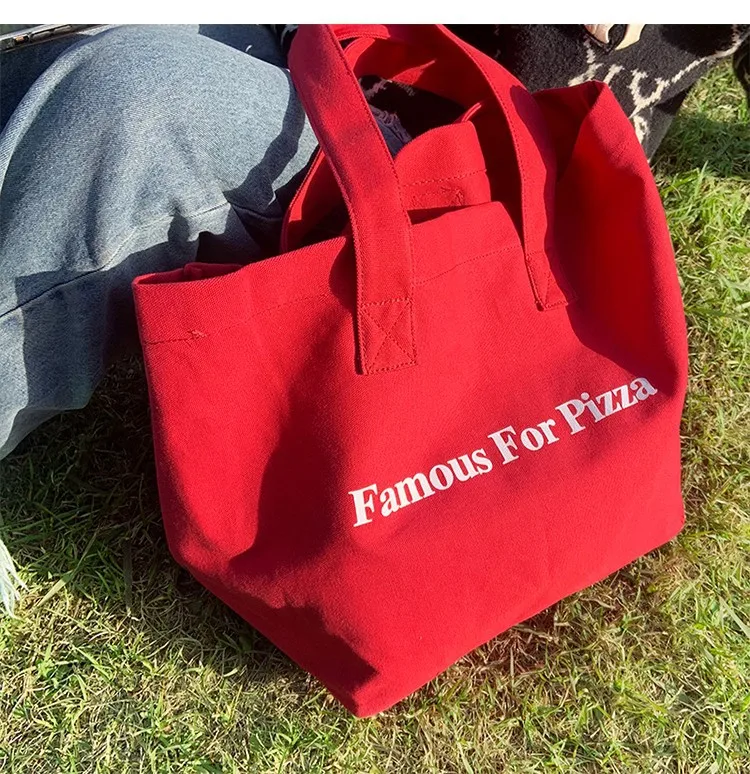 2024 New Ins Niche Red Canvas Bag Casual Letter Printed Canvas Shoulder Bag Large Capacity School Bag display picture 7