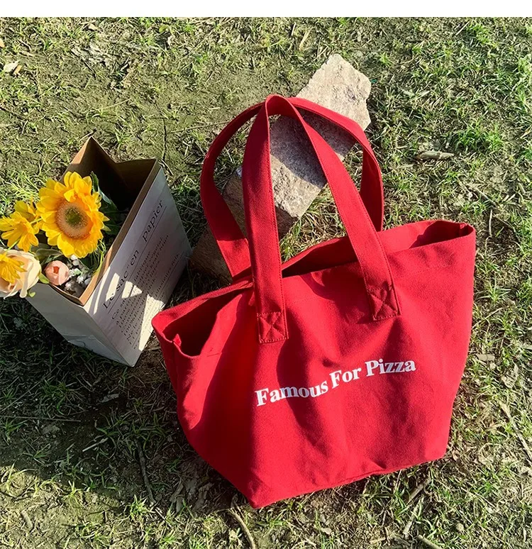 2024 New Ins Niche Red Canvas Bag Casual Letter Printed Canvas Shoulder Bag Large Capacity School Bag display picture 8