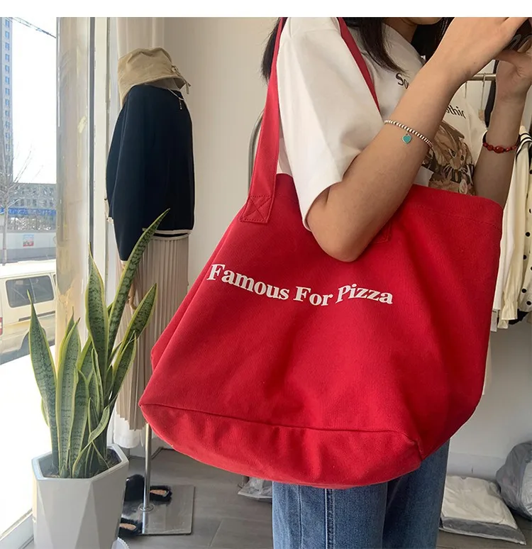 2024 New Ins Niche Red Canvas Bag Casual Letter Printed Canvas Shoulder Bag Large Capacity School Bag display picture 9
