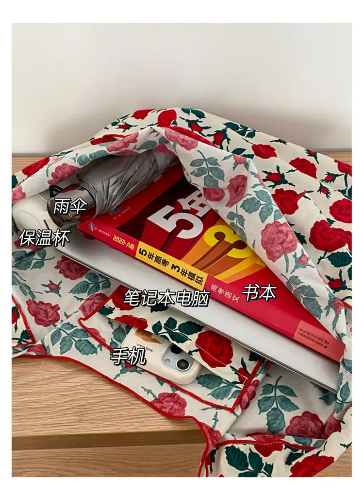Yayu/Hyun-a Small Floral Canvas Shoulder Bag Women's Large Capacity New Ins Tote Bag Casual Bag display picture 2