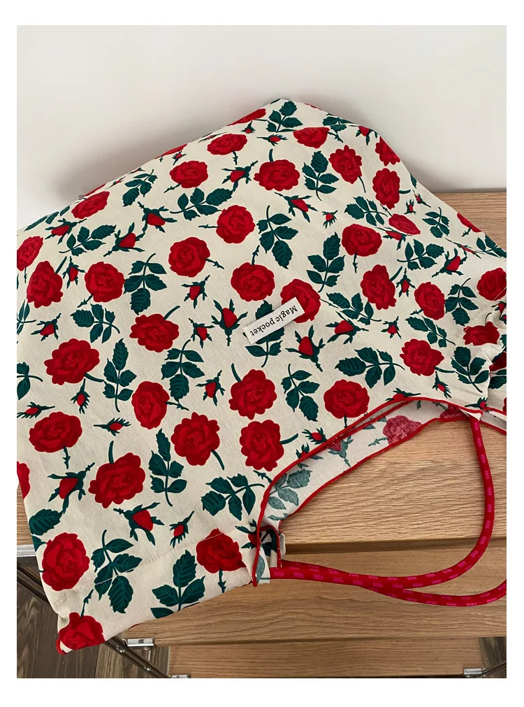 Yayu/Hyun-a Small Floral Canvas Shoulder Bag Women's Large Capacity New Ins Tote Bag Casual Bag display picture 8