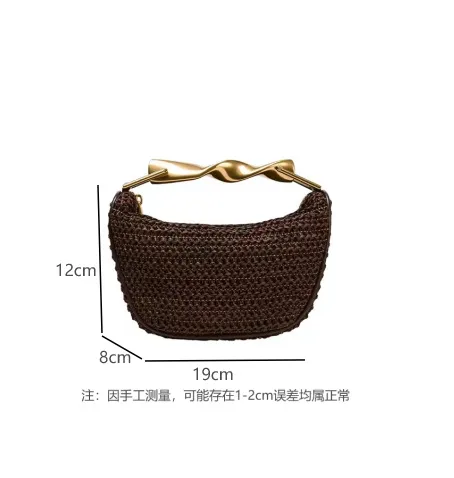 2025 New Special-Interest Design Woven Bag Portable Messenger Bag Metal Handle Straw Bag Beach Holiday Bag Fashion display picture 1