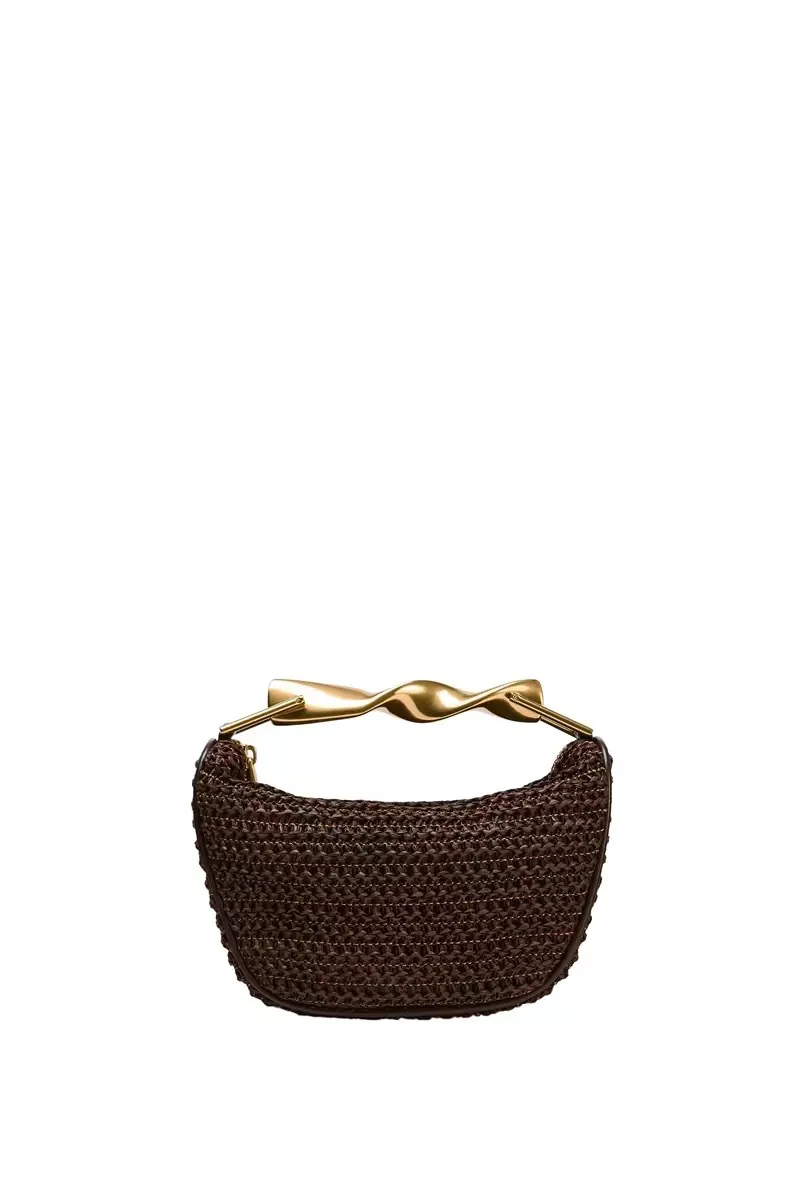 2025 New Special-Interest Design Woven Bag Portable Messenger Bag Metal Handle Straw Bag Beach Holiday Bag Fashion display picture 3
