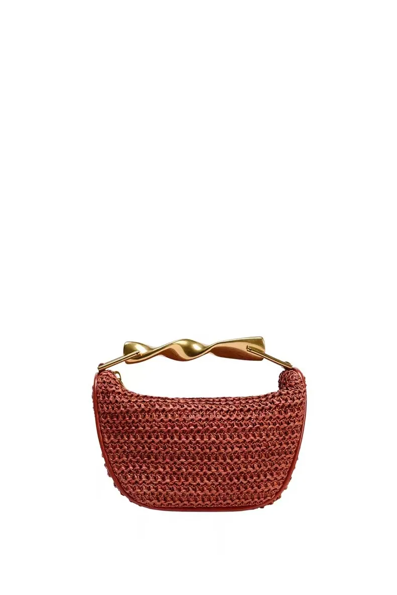 2025 New Special-Interest Design Woven Bag Portable Messenger Bag Metal Handle Straw Bag Beach Holiday Bag Fashion display picture 7