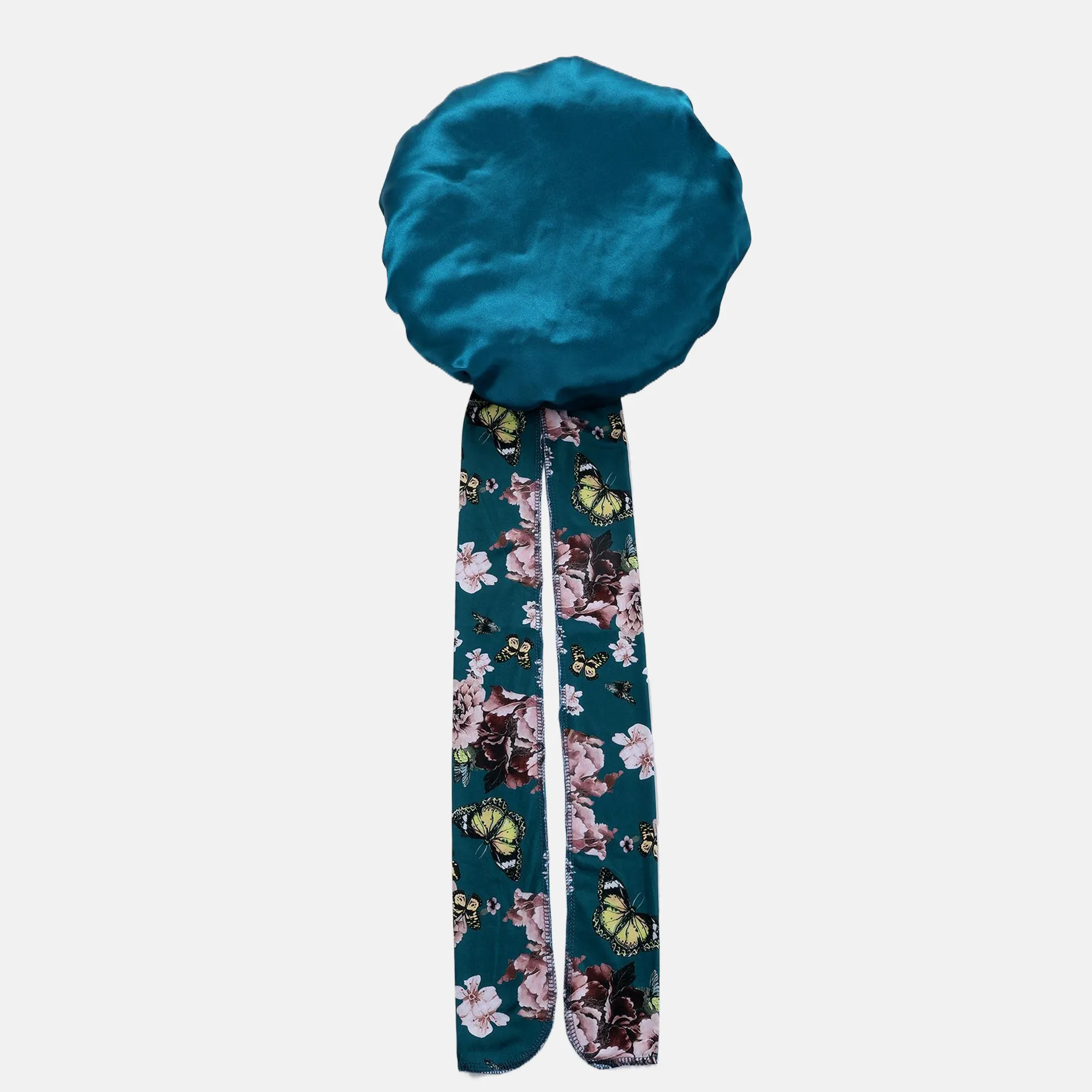 New   Hot Sale Wide-brimmed Long-tail Large Shower Cap Ribbon Printed Cap Large Color Ding Sleeping Hat display picture 1