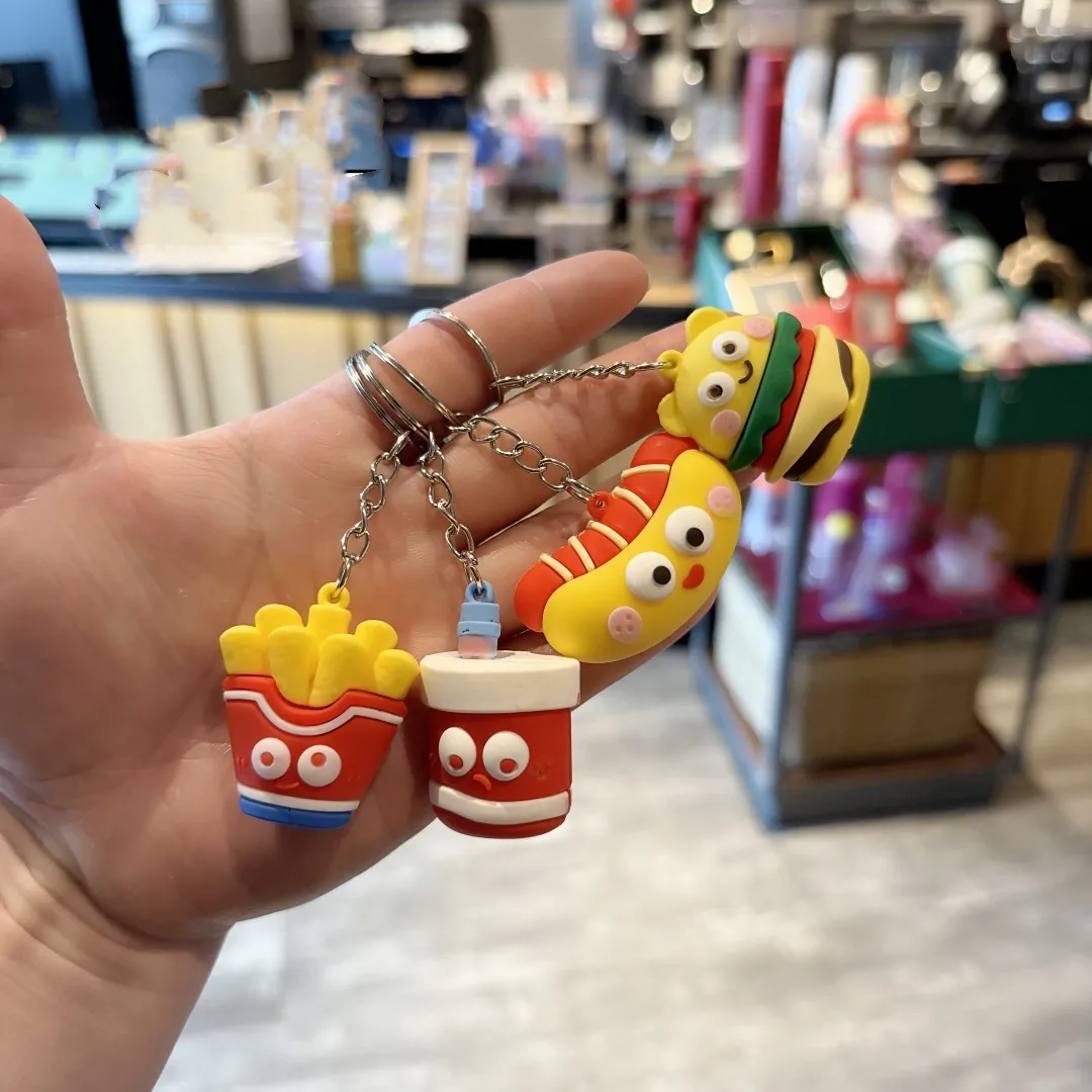 Cartoon Funny Hamburger Fries Simulation Food Keychain Cute Bag Car Hanging Funny Push Small Gifts display picture 3