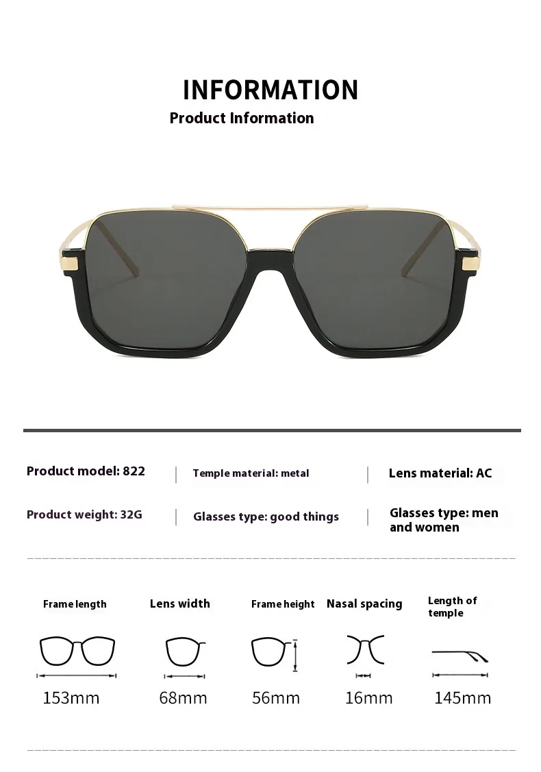 Manufacturers Europe And The United States New Sunglasses Large Frame Thin Face Double Beam Anti-ultraviolet Glasses Sunglasses Women display picture 1